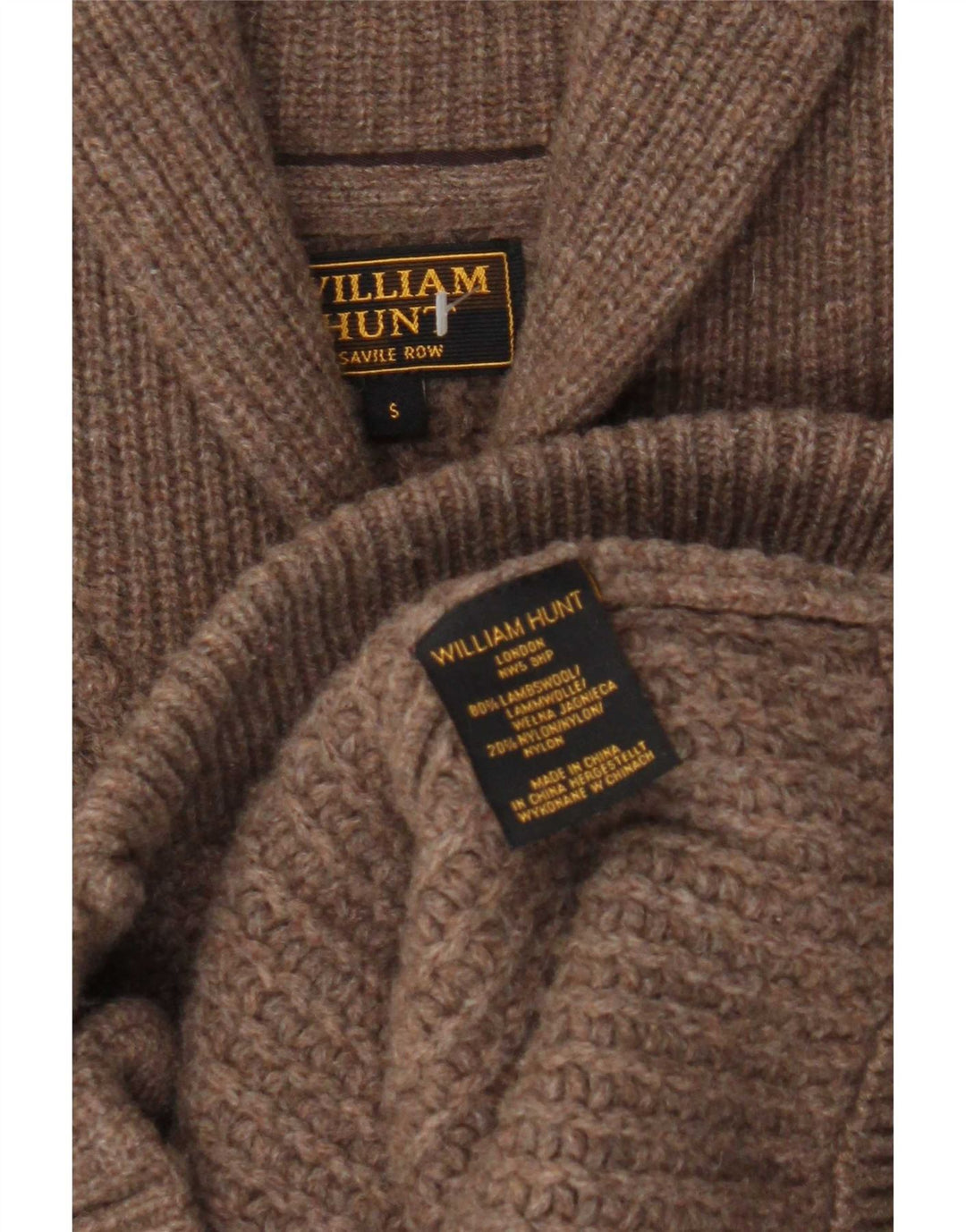 William Hunt Mens Cardigan Sweater Small Brown Lambswool