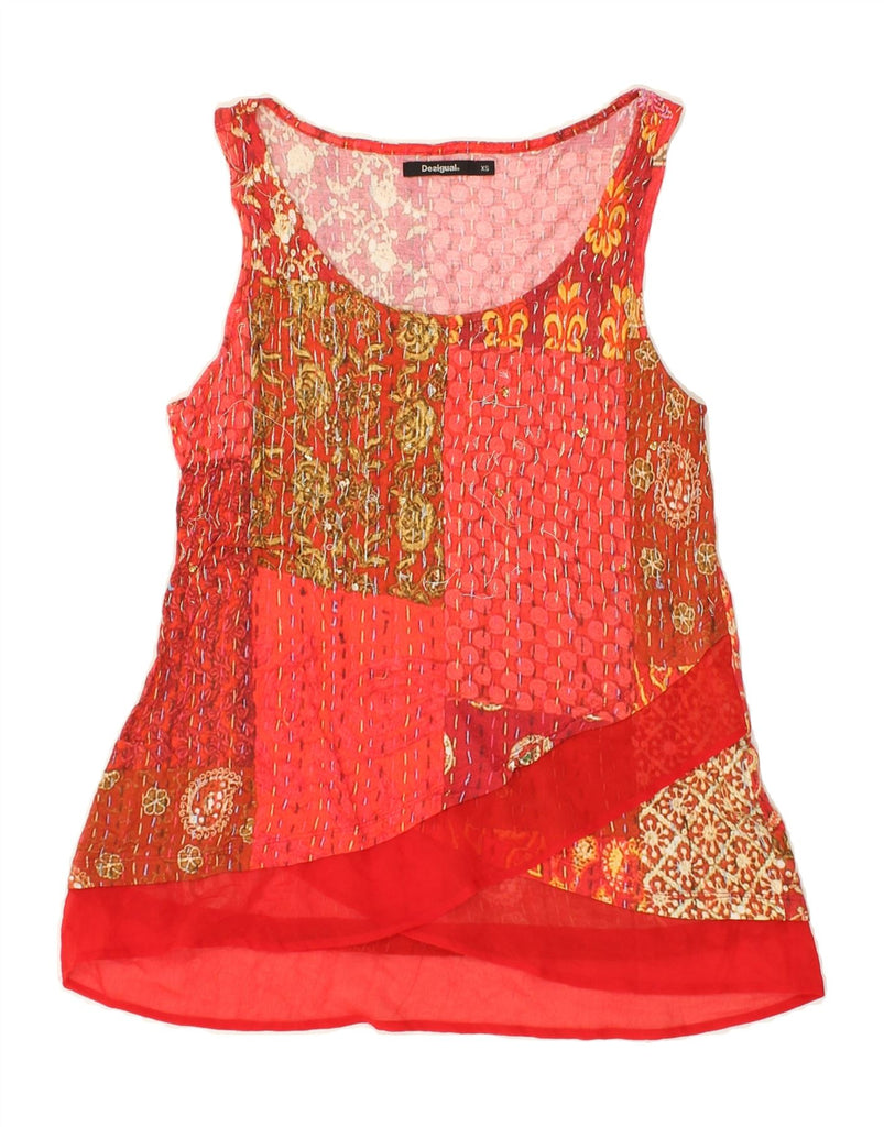 DESIGUAL Womens Sleeveless Blouse Top UK 6 XS Orange Paisley Viscose | Vintage Desigual | Thrift | Second-Hand Desigual | Used Clothing | Messina Hembry 