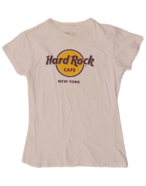 Hard Rock Cafe Womens New York Graphic T-Shirt Top UK 12 Medium White