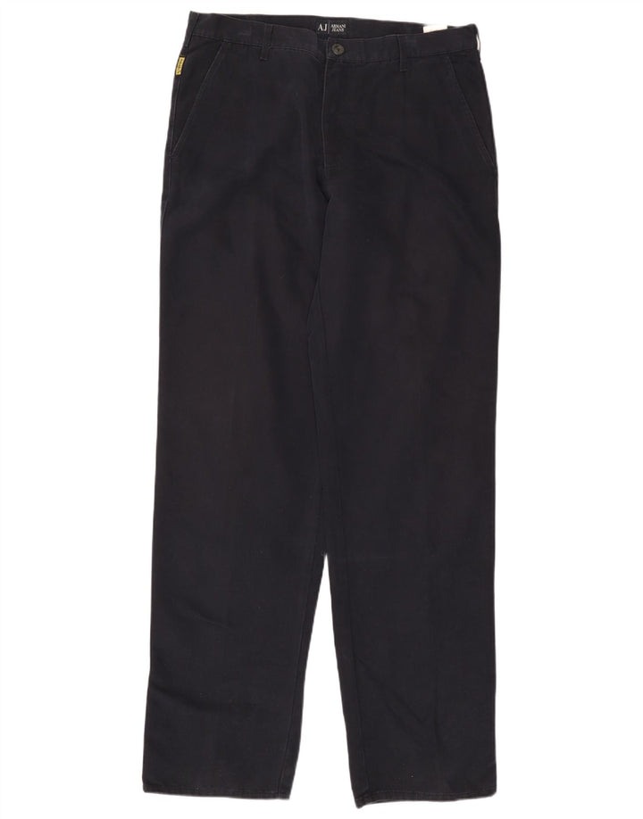ARMANI Mens Straight Chino Trousers EU 52 XL W36 L36 Navy Blue Cotton
