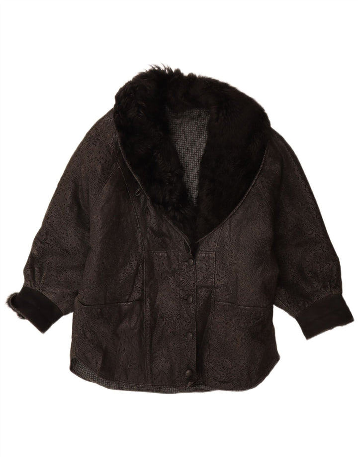 Vintage Womens Oversized Leather Jacket IT 46 Large Black Leather