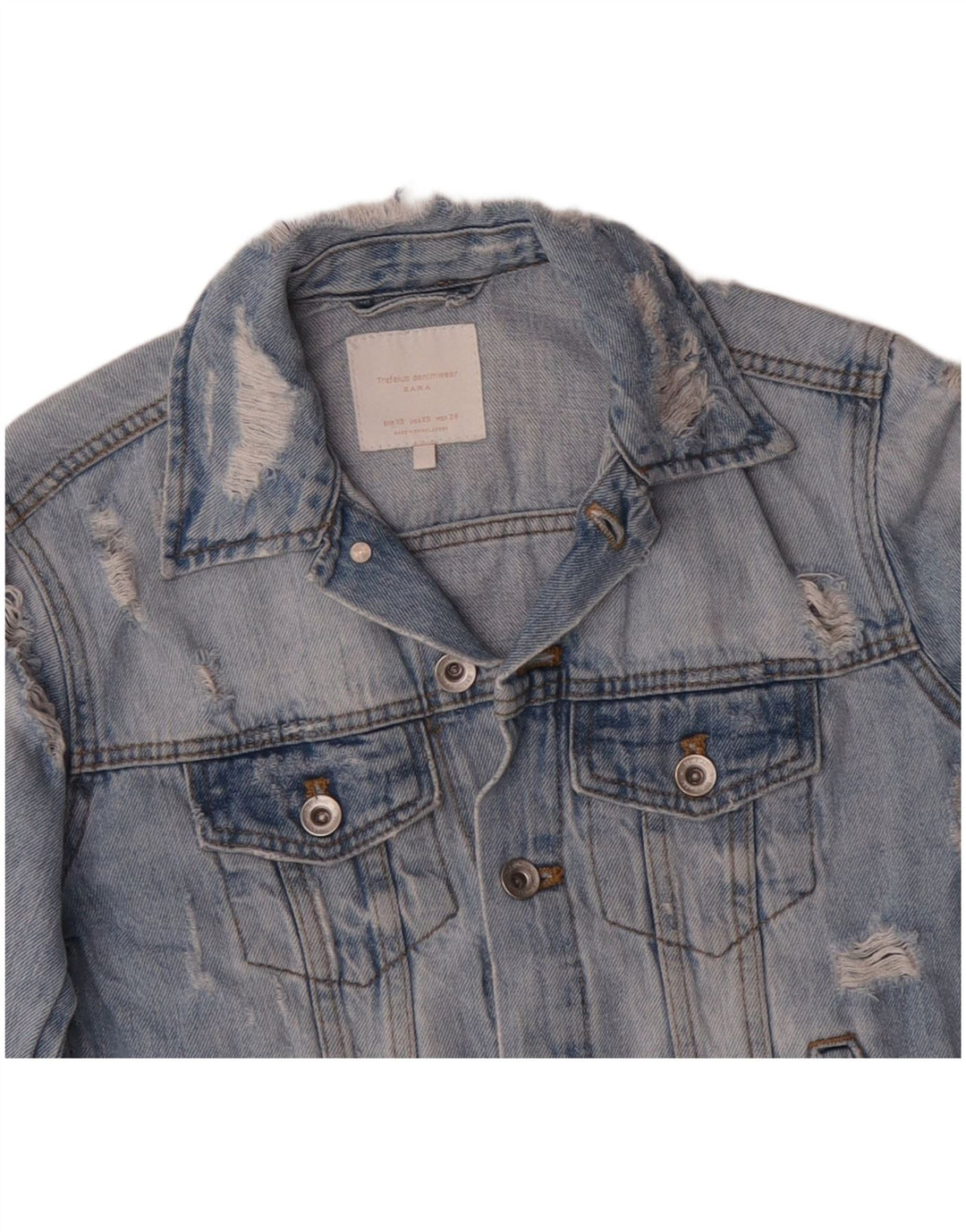 ZARA Womens Distressed Denim Jacket UK 6 XS Blue Cotton
