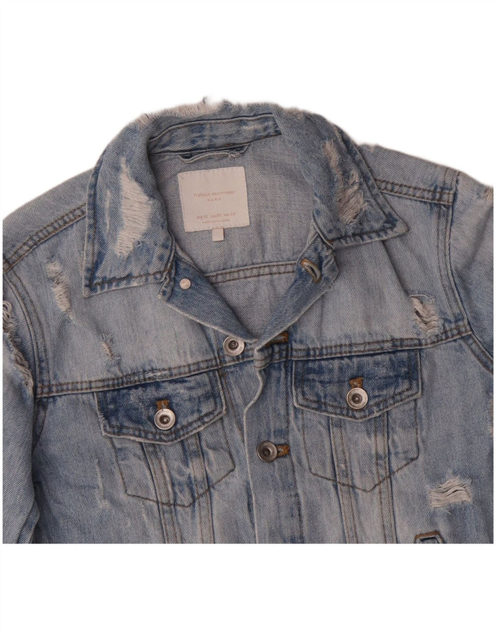 ZARA Womens Distressed Denim Jacket UK 6 XS Blue Cotton