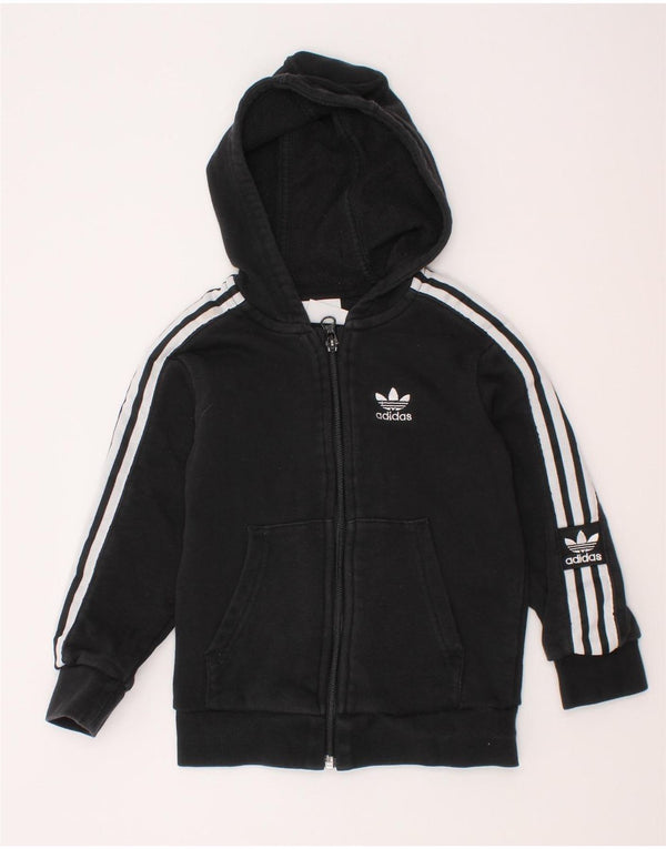 Adidas Boys Zip Hoodie Sweater 2-3 Years Black Cotton