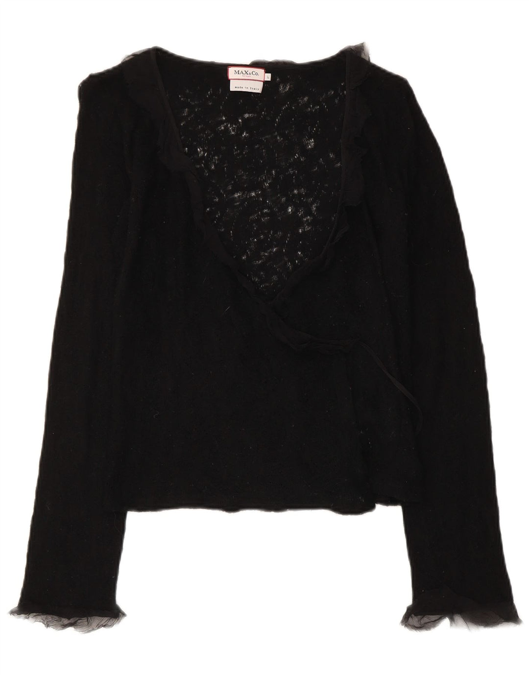 Max & Co. Womens Crop Wrap Cardigan Sweater UK 14 Large Black Virgin Wool