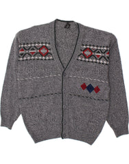 C&A Mens Cardigan Sweater Large Grey Fair Isle Acrylic