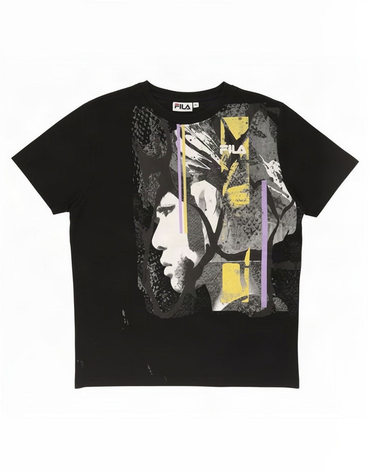Fila Mens Graphic T-Shirt Top Medium Black Cotton