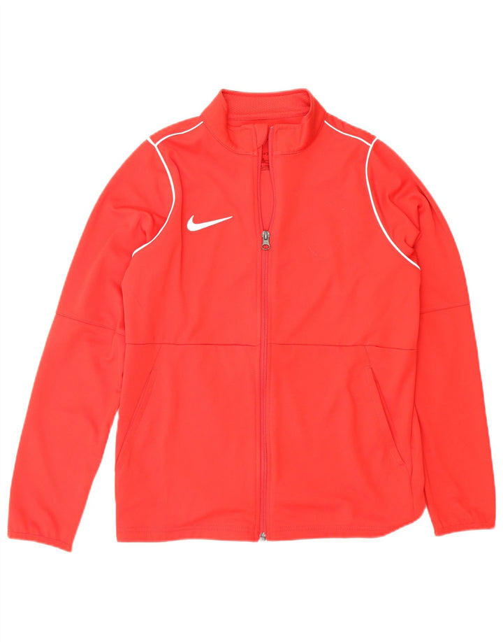 Nike Boys Dri Fit Tracksuit Top Jacket 12-13 Years Large Red Polyester