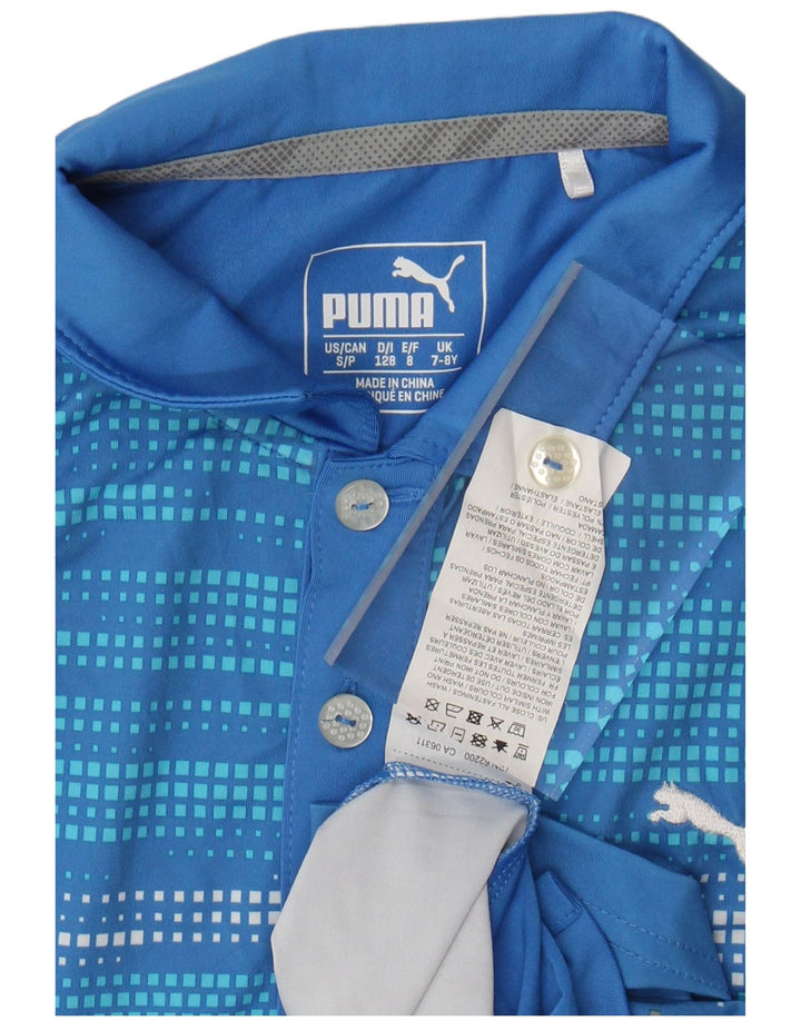 PUMA Boys Polo Shirt 7-8 Years Blue Geometric Polyester