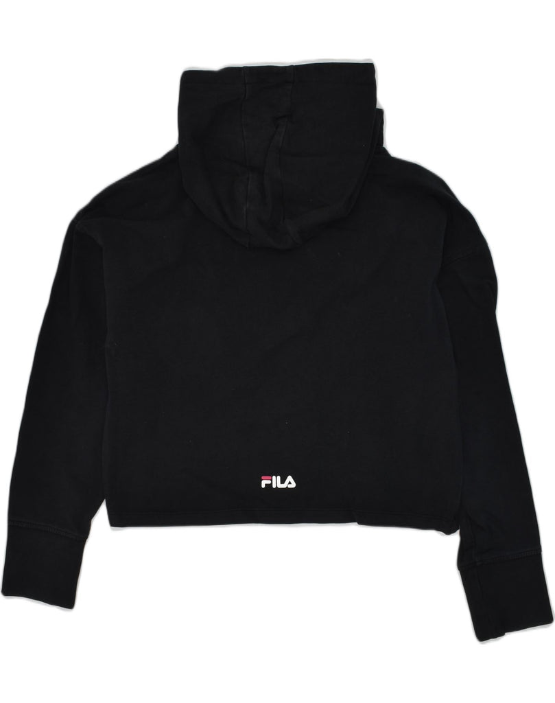 FILA Girls Graphic Crop Hoodie Jumper 11-12 Years Black Cotton | Vintage Fila | Thrift | Second-Hand Fila | Used Clothing | Messina Hembry 