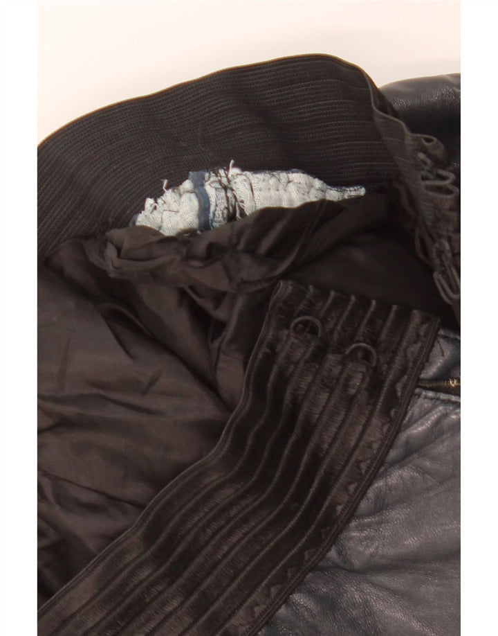 VINTAGE Womens Straight Leather Trousers W25 L27 Navy Blue