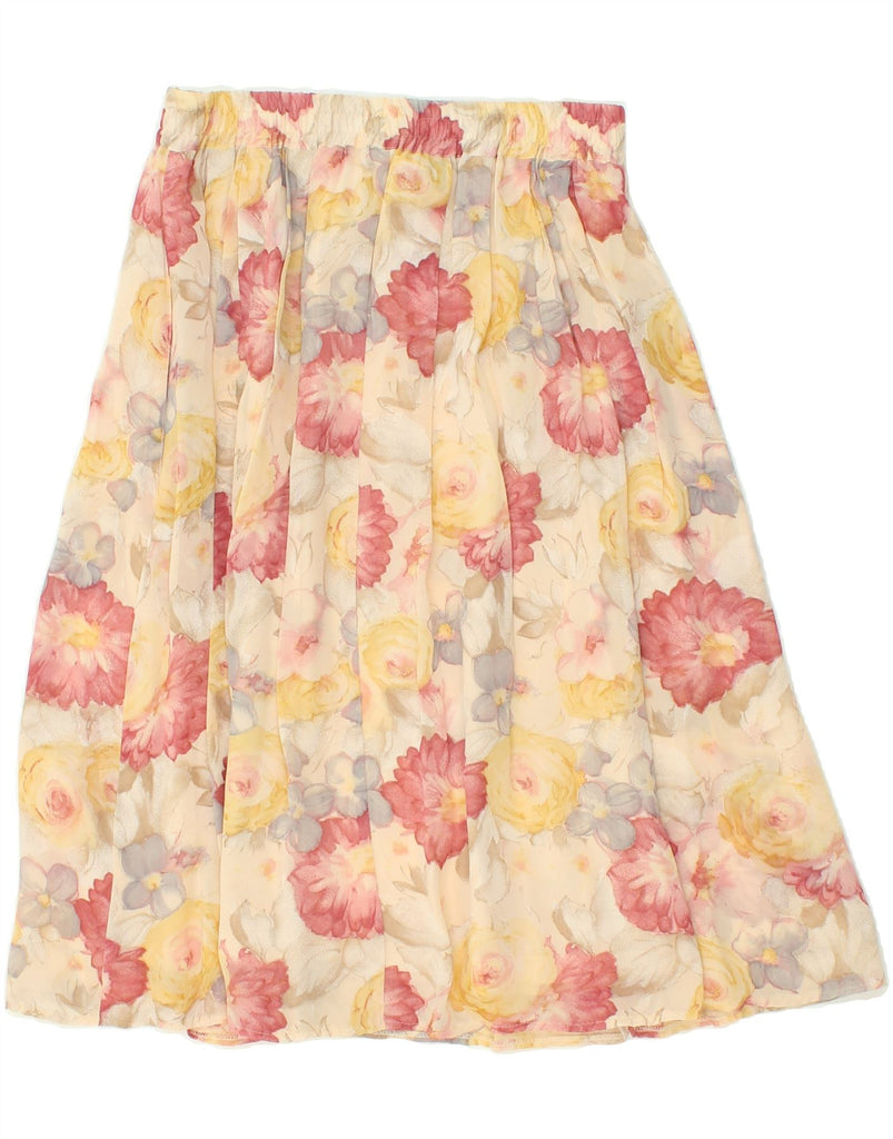 VINTAGE Womens Pleated Pleated Skirt UK 16 Large W34 Beige Floral Viscose Vintage Vintage and Second-Hand Vintage from Messina Hembry 