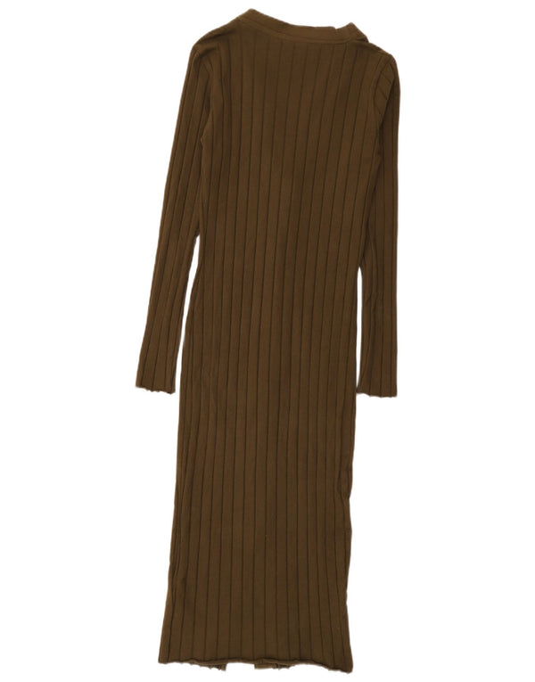 Zara Womens Long Sleeve Jumper Dress UK 8 Small Khaki Cotton