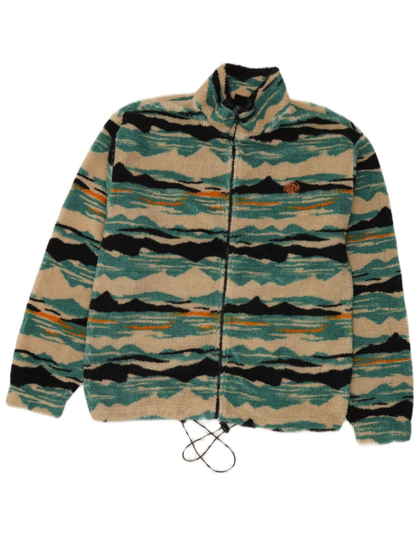 Urban Outfitters Mens Fleece Jacket UK 36 Small Green Striped Polyester