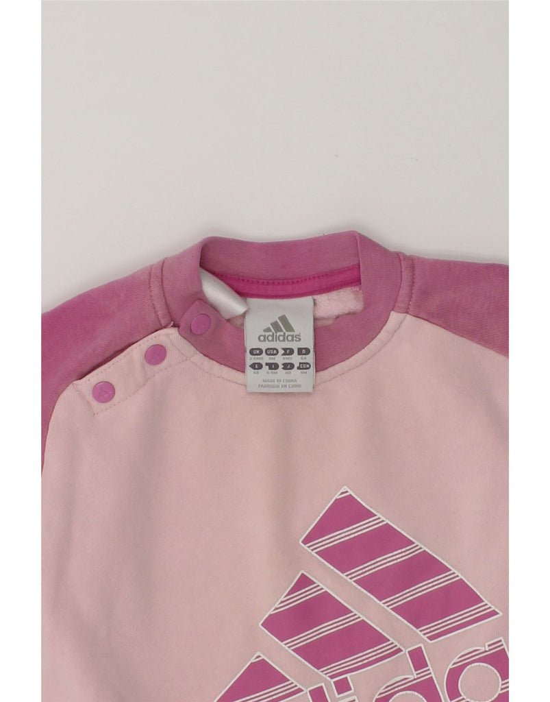 ADIDAS Baby Girls Graphic Sweatshirt Jumper 3-6 Months Pink Colourblock | Vintage Adidas | Thrift | Second-Hand Adidas | Used Clothing | Messina Hembry 