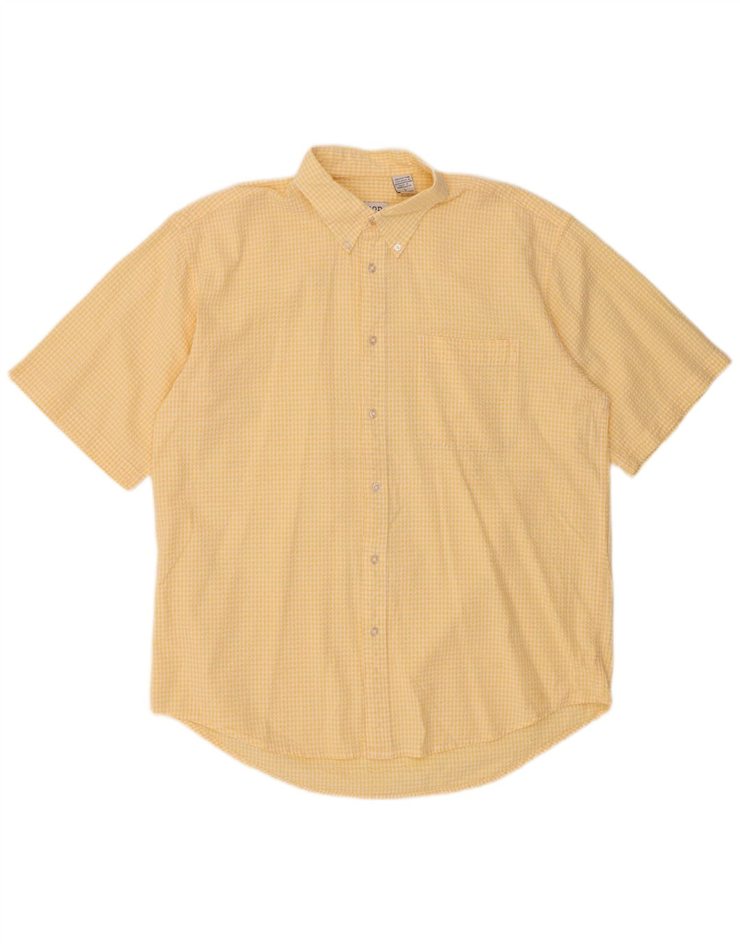 IZOD Mens Short Sleeve Shirt Large Yellow Gingham Cotton