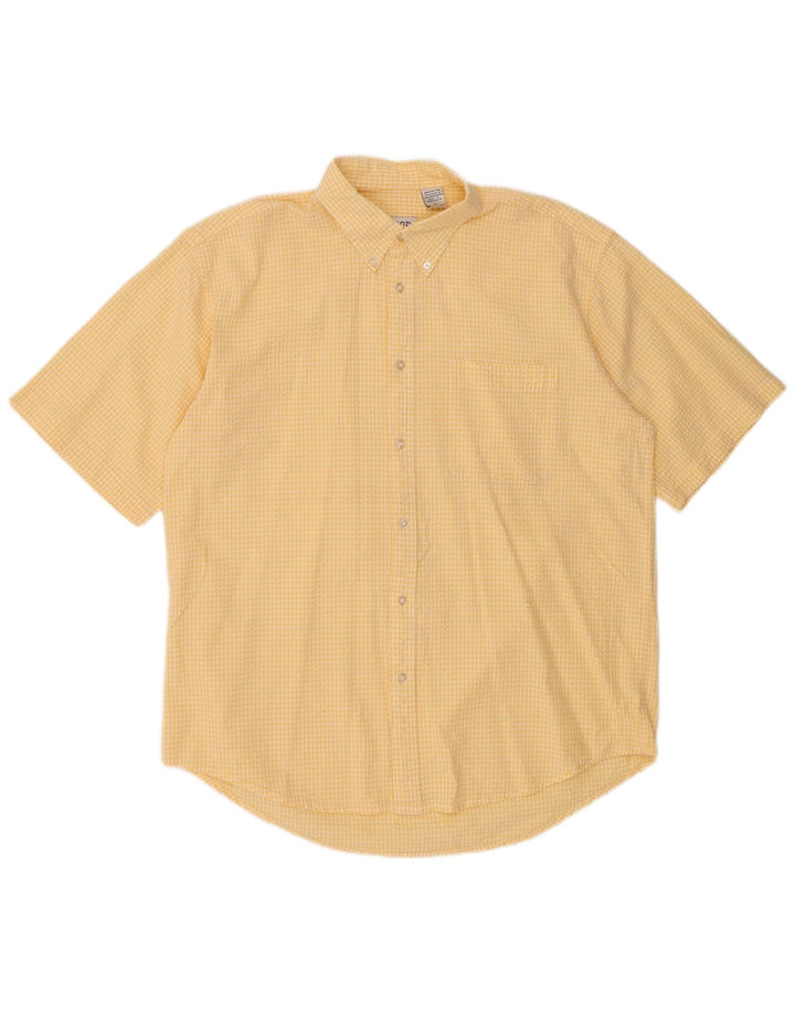IZOD Mens Short Sleeve Shirt Large Yellow Gingham Cotton