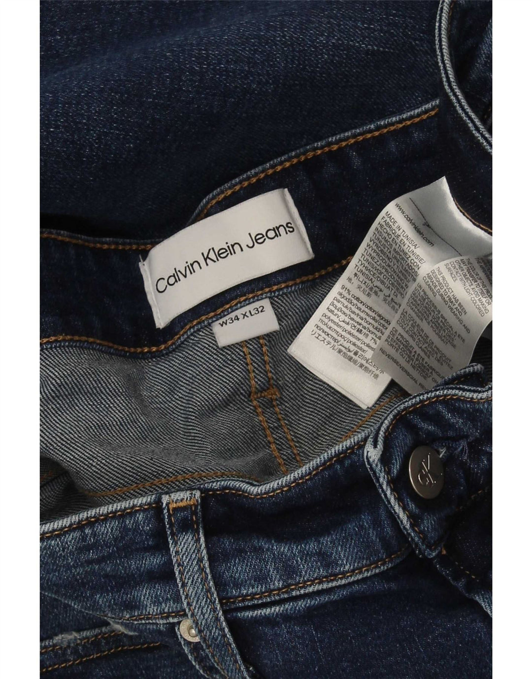 Calvin Klein Mens Slim Jeans W34 L32 Blue Cotton