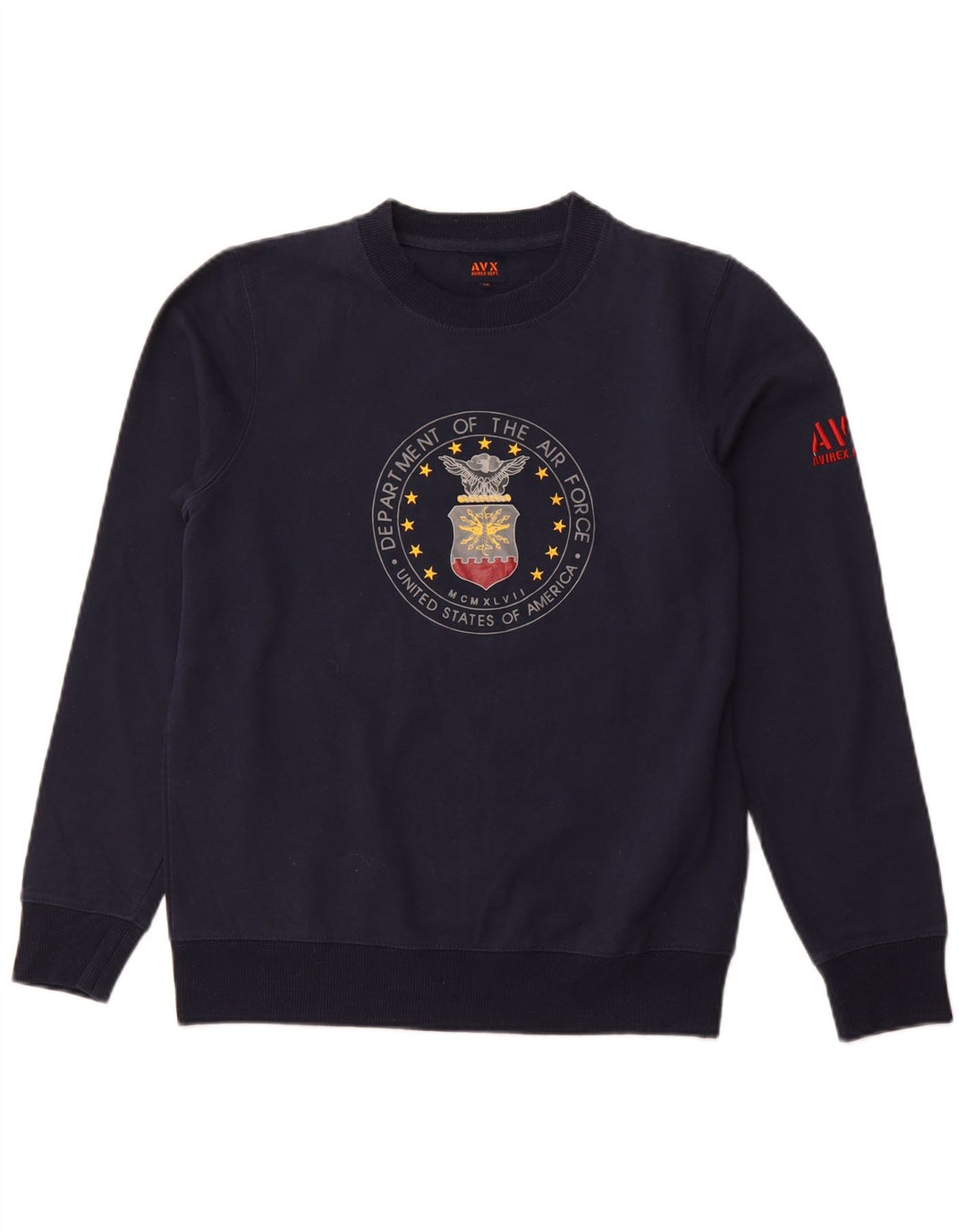 AVIREX Mens Graphic Sweatshirt Jumper Medium Navy Blue Cotton