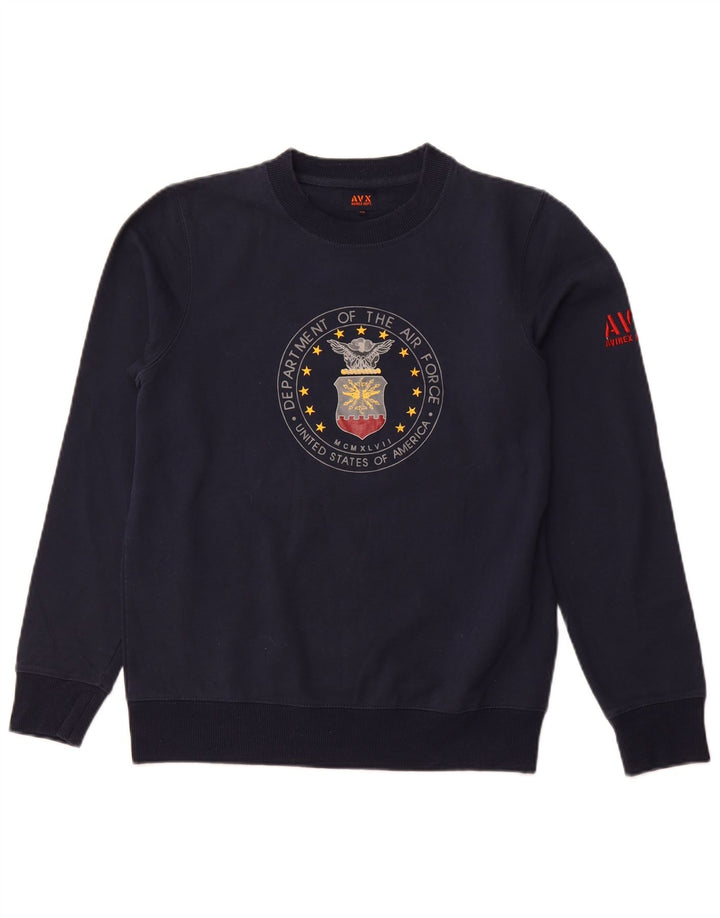 AVIREX Mens Graphic Sweatshirt Jumper Medium Navy Blue Cotton