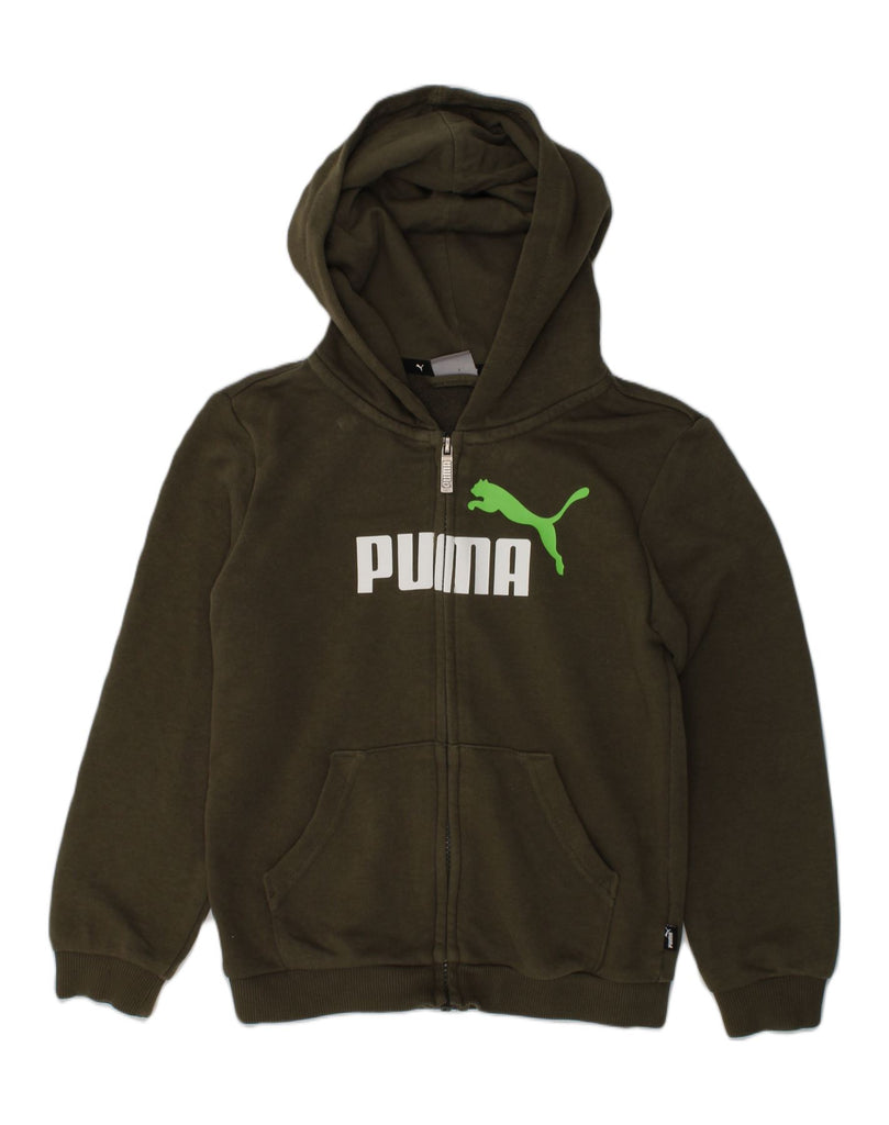 PUMA Boys Graphic Zip Hoodie Sweater 7-8 Years Khaki | Vintage Puma | Thrift | Second-Hand Puma | Used Clothing | Messina Hembry 