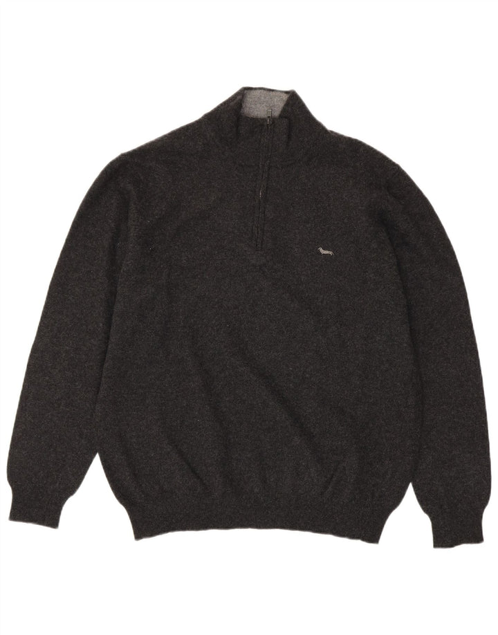 Harmont & Blaine Mens Zip Neck Jumper Sweater 3XL Grey Wool