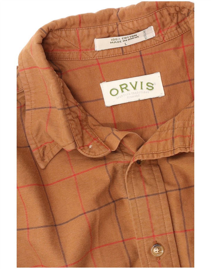 Orvis Mens Shirt Large Brown Check Cotton