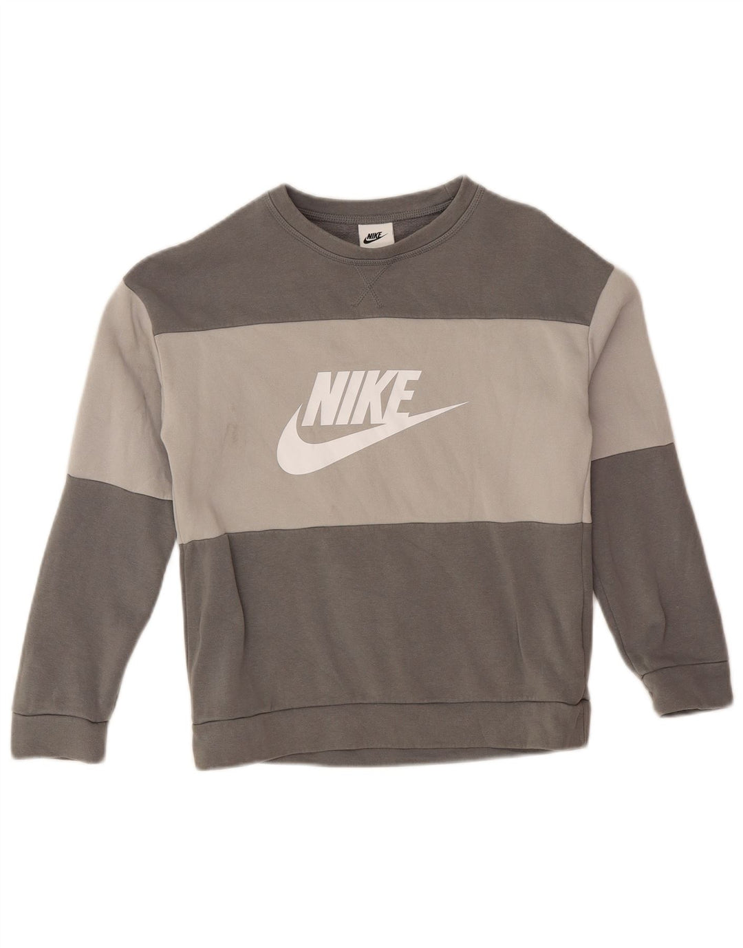 NIKE Boys Graphic Sweatshirt Jumper 10-11 Years Medium Grey Colourblock