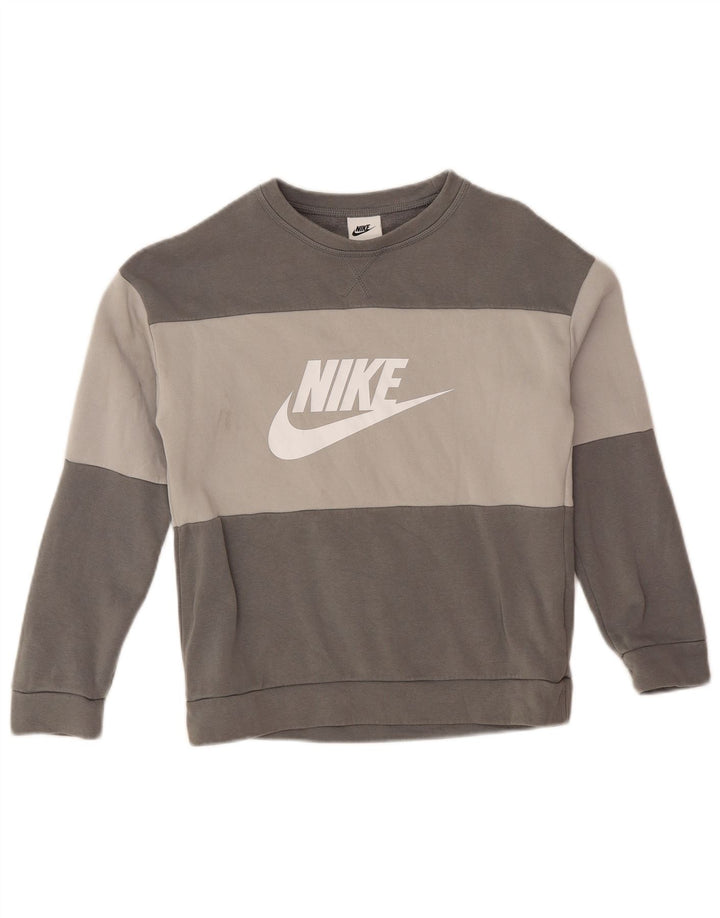 NIKE Boys Graphic Sweatshirt Jumper 10-11 Years Medium Grey Colourblock