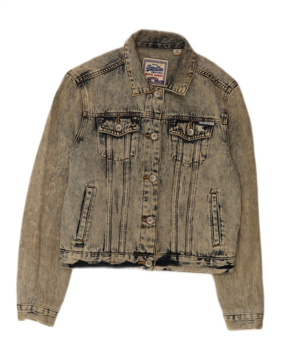 Superdry Womens Crop Distressed Acid Wash Denim Jacket UK 8 Small Blue