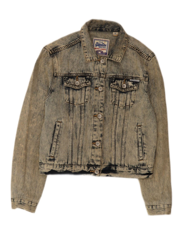 Superdry Womens Crop Distressed Acid Wash Denim Jacket UK 8 Small Blue