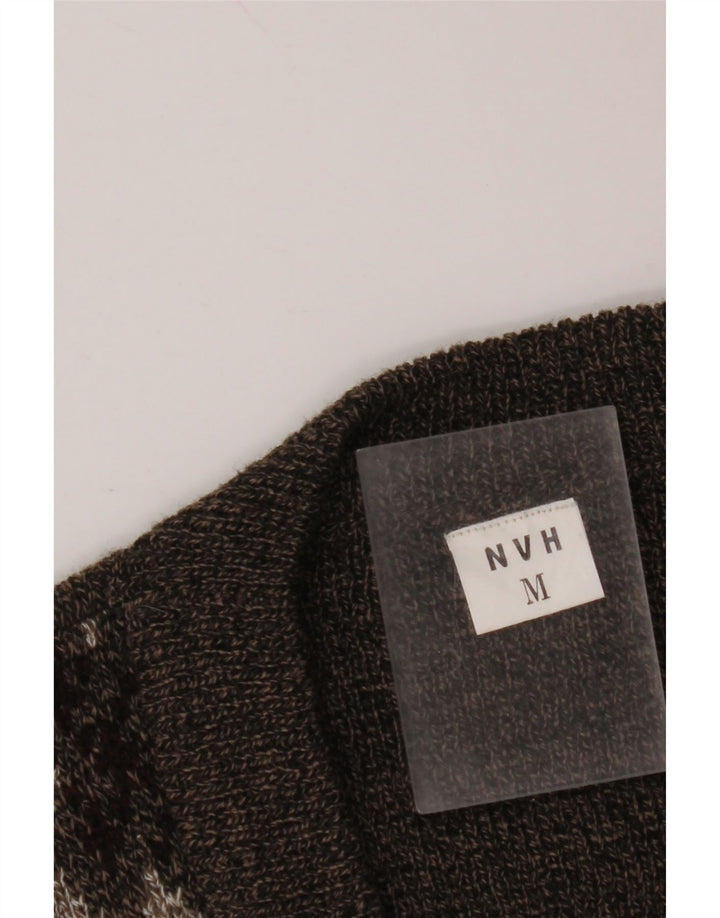 VINTAGE Mens Sleeveless Cardigan Sweater Medium Brown Fair Isle