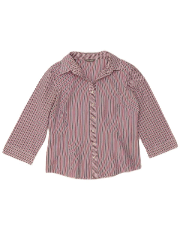 Marks & Spencer Womens 3/4 Sleeve Shirt UK 12 Medium Multicoloured Striped