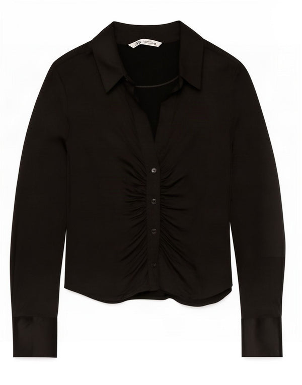 Zara Womens Shirt Blouse UK 12 Medium Black