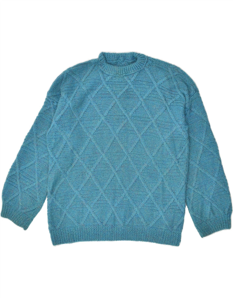 VINTAGE Womens Crew Neck Jumper Sweater UK 18 XL Turquoise Argyle/Diamond | Vintage Vintage | Thrift | Second-Hand Vintage | Used Clothing | Messina Hembry 