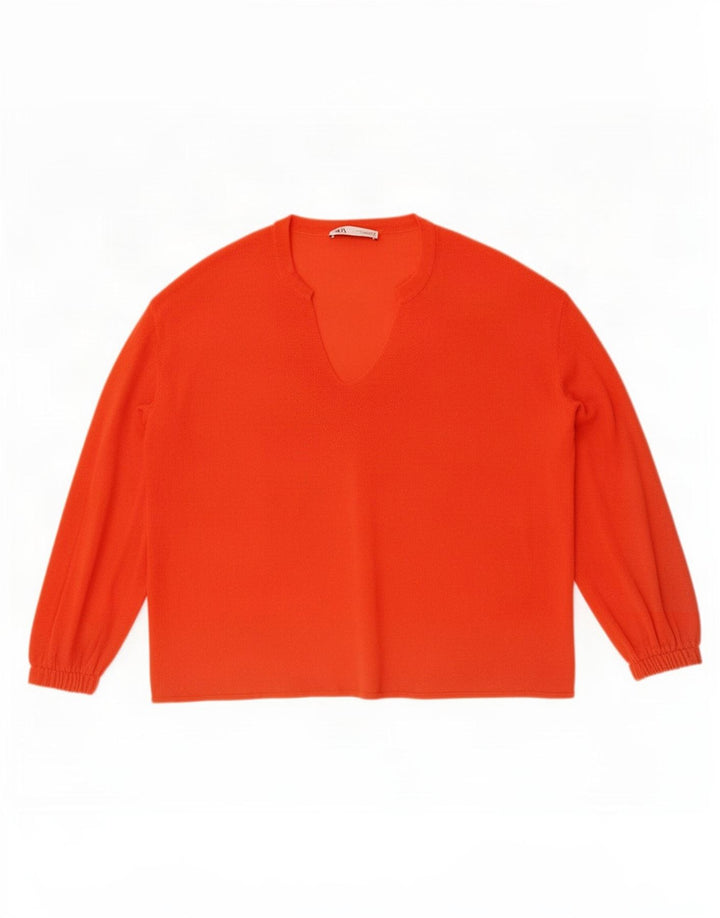 Zara Womens Oversized V-Neck Jumper Sweater UK 16 Large Orange