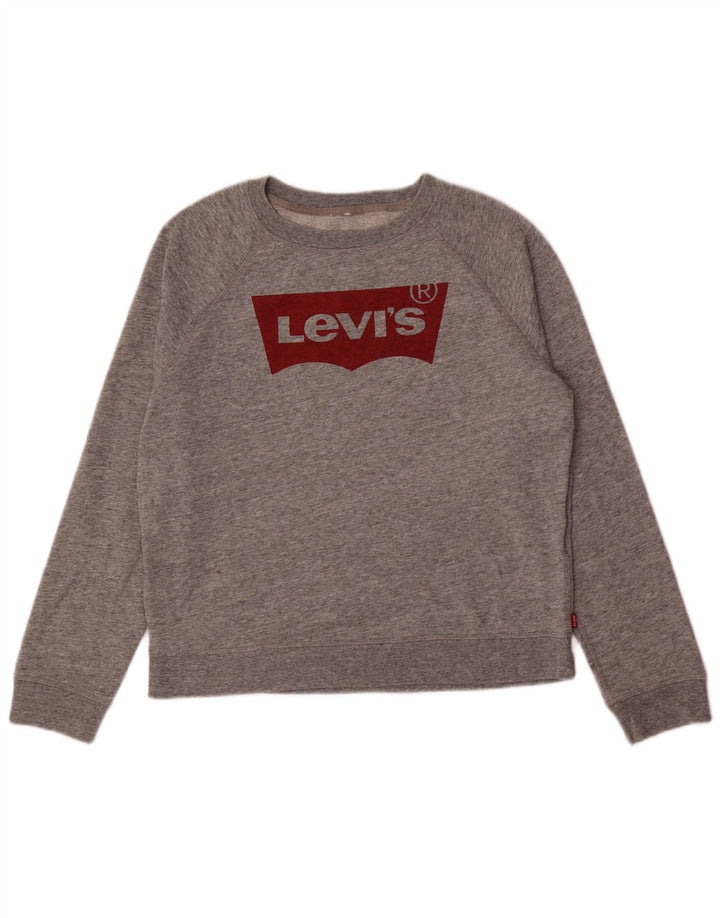Levi's Womens Graphic Sweatshirt Jumper UK 14 Medium Grey Flecked