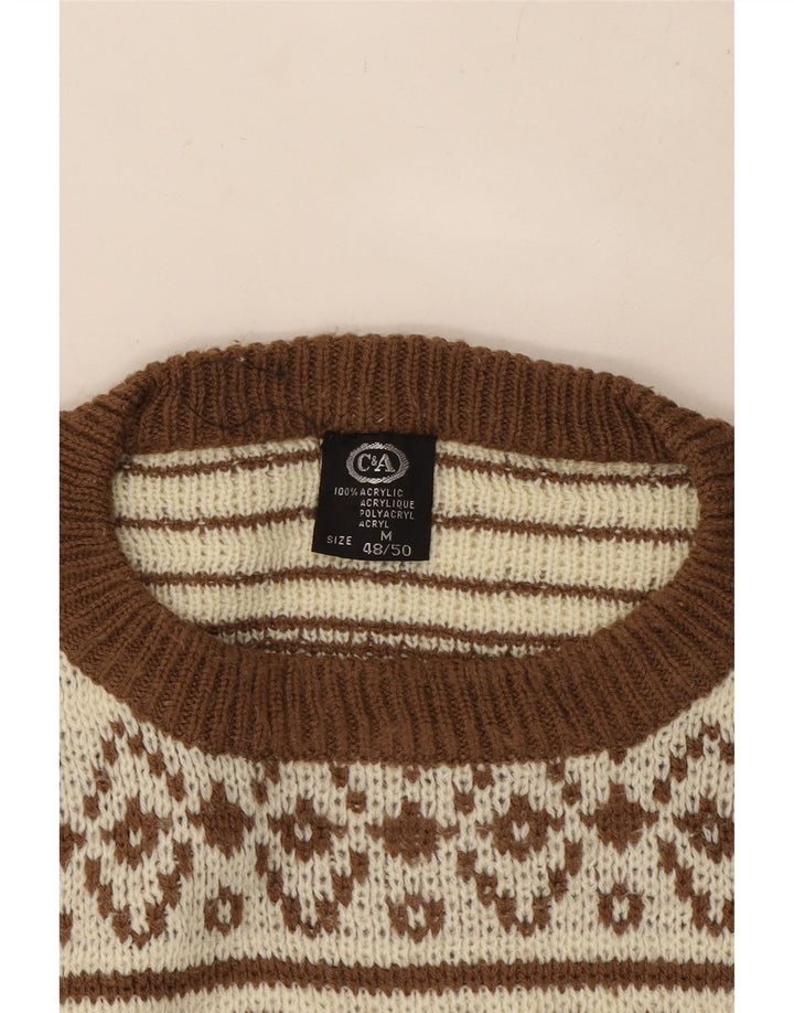 C & A Mens Crew Neck Jumper Sweater IT 48/50 Medium Beige Fair Isle