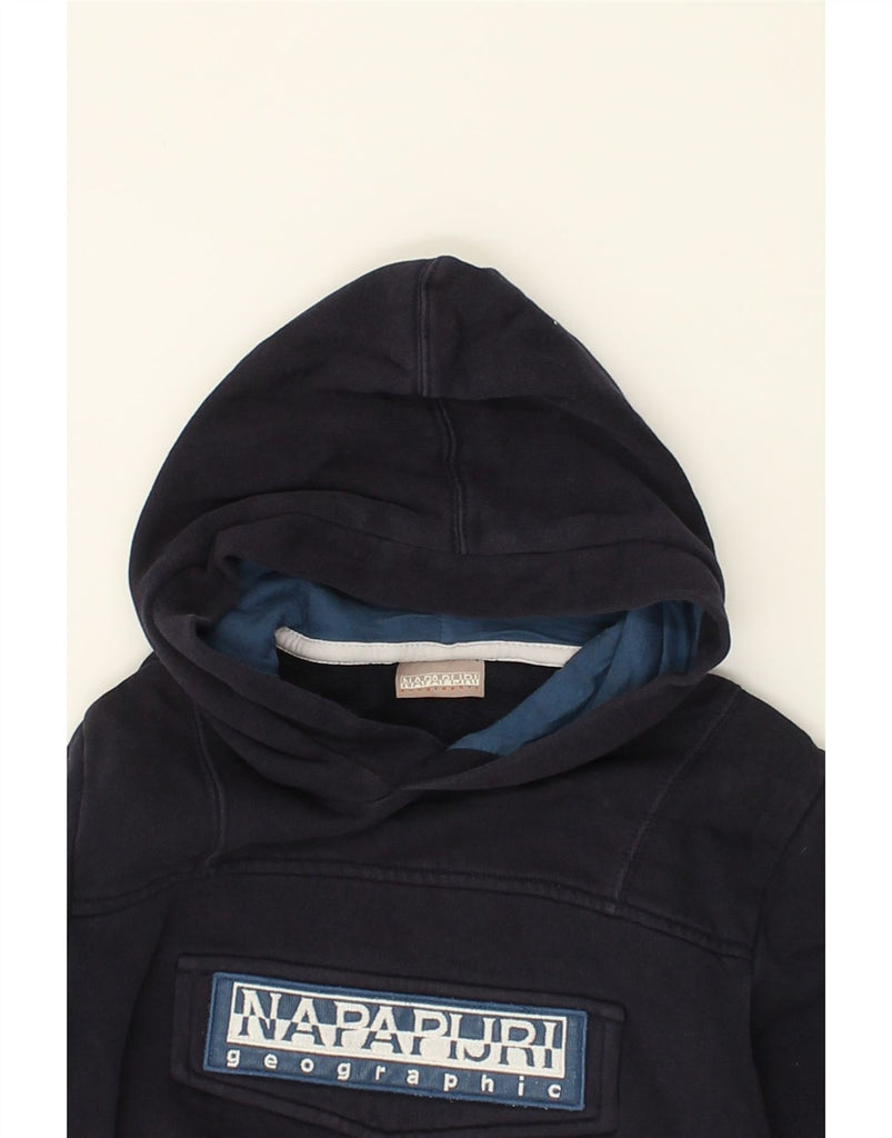 NAPAPIJRI Boys Graphic Hoodie Jumper 9-10 Years Navy Blue Cotton | Vintage Napapijri | Thrift | Second-Hand Napapijri | Used Clothing | Messina Hembry 