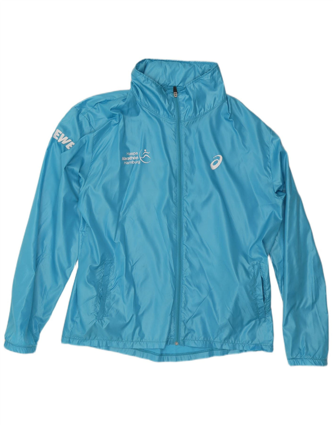 Asics Mens Graphic Hooded Rain Jacket UK 40 Large Blue Polyester