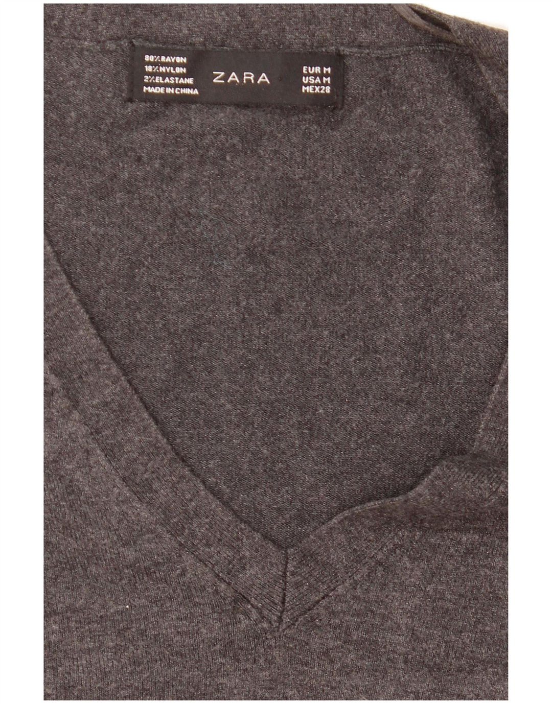 Zara Womens V-Neck Jumper Sweater UK 12 Medium Grey