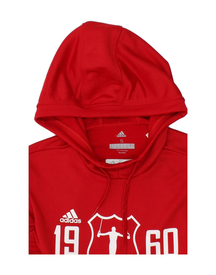 ADIDAS Womens Climacool Graphic Hoodie Jumper UK 8/10 Small Red Polyester Vintage Adidas and Second-Hand Adidas from Messina Hembry 