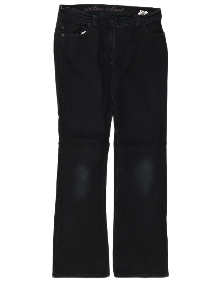 Marks & Spencer Womens Slim Bootcut Jeans UK 12 Medium W32 L30 Black Cotton
