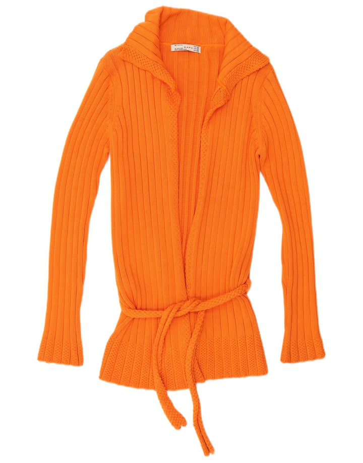 Zara Womens Cardigan Sweater UK 12 Medium Orange Cotton