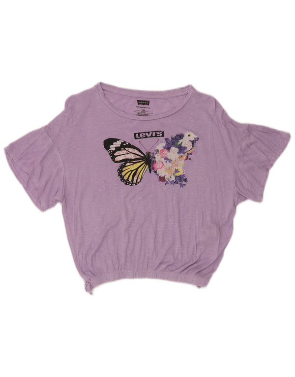 Levi's Girls Crop Graphic T-Shirt Top 11-12 Years Purple Floral Butterfly