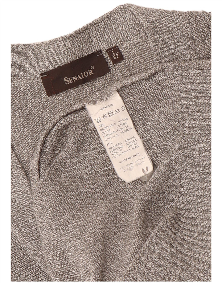 Senator Mens Cardigan Sweater IT 52 Large Grey Striped Cotton