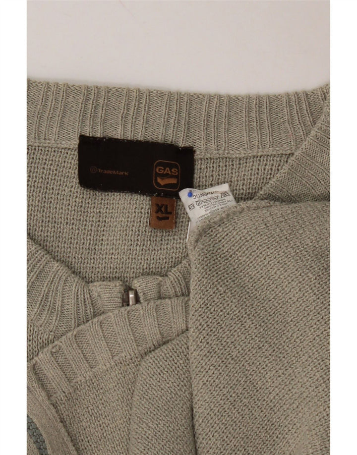 GAS Mens Cardigan Sweater XL Grey Colourblock Cotton