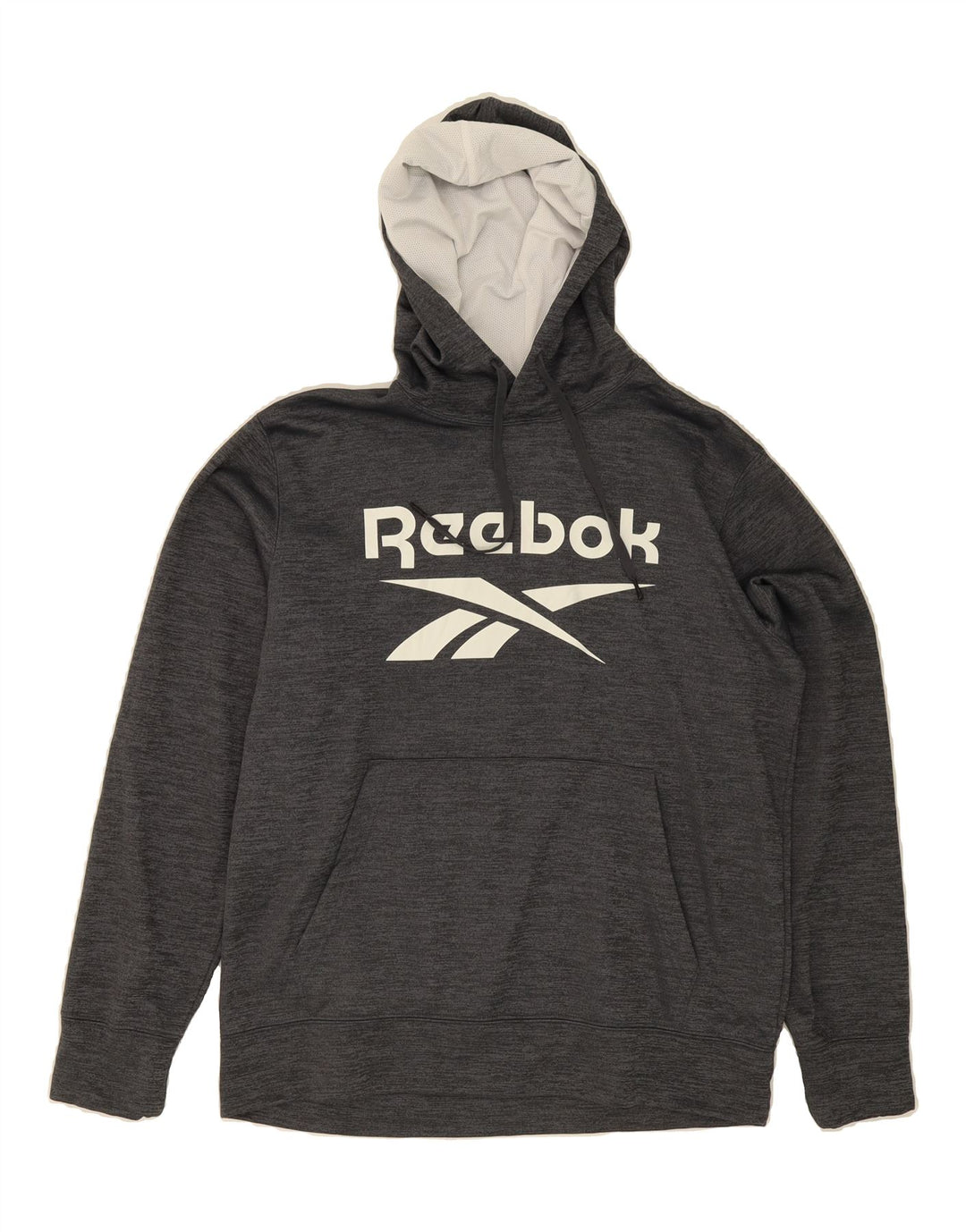 REEBOK Mens Graphic Hoodie Jumper Large Grey Polyester Vintage Reebok and Second-Hand Reebok from Messina Hembry 