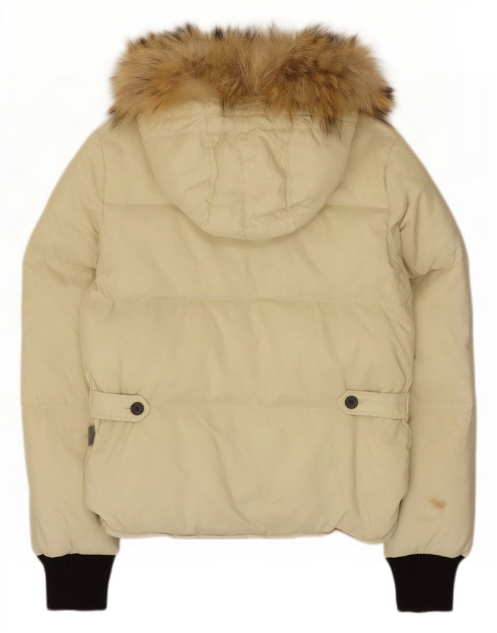 Sergio Tacchini Womens Hooded Padded Jacket IT 42 Medium Beige Colourblock