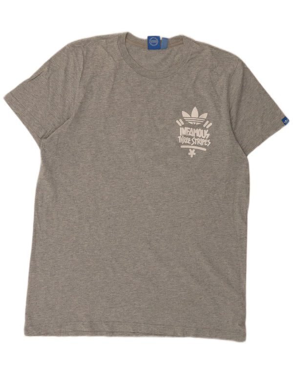 Adidas Mens Three Stripes Graphic T-Shirt Top Large Grey Flecked Cotton